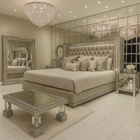 OE HOME Ensemble de chambre moderne avec tête de lit convertible, miroir, luxe cristallin, ottoman King, hauteur réglable, vérin à gaz, tissu velours