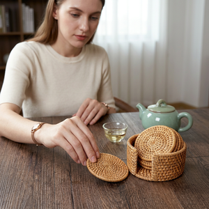 Natural Brown Wood Coasters Food Grade Handmade Elegant Design Extra <b>Large</b> Perfect Home Kitchen Tabletop Accessories Set 6 Pcs - Product Image 1