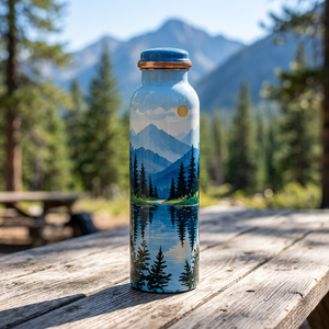 Botella de Agua de Metal Color Cobre Mountain Lake con Tapa de Cobre, Portátil, para Viajes y Actividades al Aire Libre - Product Image 1
