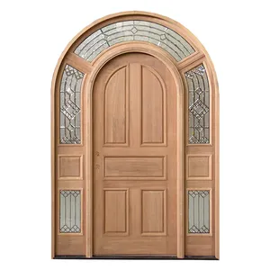 Main Entrance Solid Timber Door Mahogany Round Arch French Exterior Wood Door Design