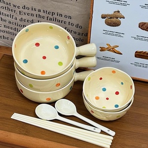 ชุดเครื่องใช้บนโต๊ะอาหารลายจุดทาสีด้วยมืออันเดอร์เคลือบชามซุปเซรามิกขนาดใหญ่และจานสีดีไซน์เรียบง่าย - Product Image 1
