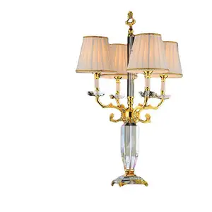 Lampade per camere da letto Set di 2 moderne lampade da comodino in <span class=keywords><strong>cristallo</strong></span> con <span class=keywords><strong>paralume</strong></span> in tessuto di lino - Product Image 1