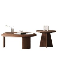 Table basse en noyer de style moderne du milieu du siècle, pour salon, petit appartement, minimaliste, en bois massif, ronde, avec plateau en verre