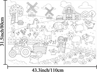 Poster géant à colorier sur le thème de la ferme, personnalisable, DIY, animaux, rouleau de papier à dessin, papier vierge pour colorier, bannière d'art à gribouiller, nappe, décoration murale