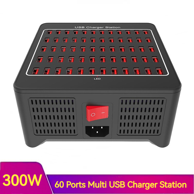 300W Universal Multi USB Hub Charger Station 60 Ports Fast Charging for iPad iPhone 11/12/13 Pro Max Samsung Tablet