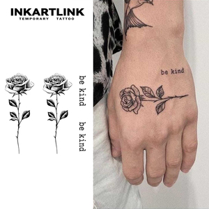 Elegante Tatuaggio Temporaneo Semi-Permanente con Rosa e Scritta 'Be Kind' per Donne, Arte Corporea Nera all'Ingrosso - Product Image 1