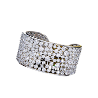 Bracelet manchette large et épais en argent plaqué rhodium avec zircone cubique blanche, style Dubaï, pour mariage et mariée
