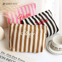 Vente en gros de trousses de maquillage portables personnalisées brodées à rayures, avec fermeture éclair, en toile, multicolores, à rayures chevrons