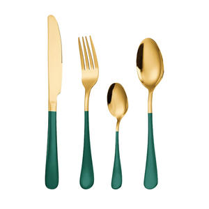 Golden Stainless Steel <b>Cutlery</b> <b>Set</b> 410 Material Mirror Polish Simple Style Party Dinner Knives Forks Spoons Colorful Handle - Product Image 5