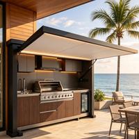 Meubles de cuisine modulaires modernes en alliage d'aluminium, design ignifuge et écologique, plan de travail en acier inoxydable, finition laquée, pour extérieur