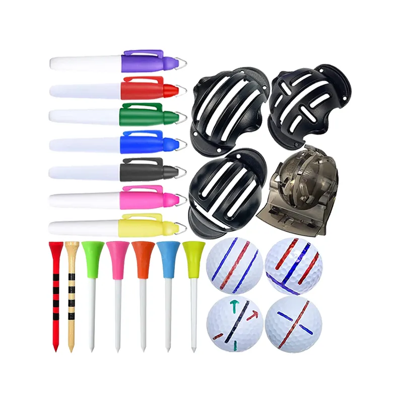 Hot Selling Nuttige 18 Pack Golf Accessoires Omvatten 4 Golfbal Markering Stencils, 7 Kleur Marker Pennen En 7 Golf Tees