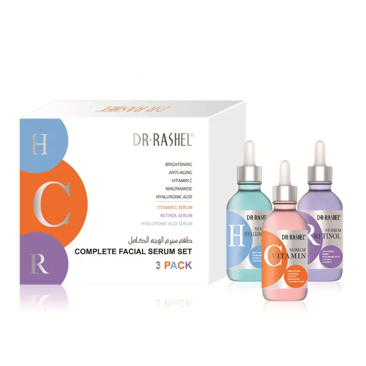 DR RASHEL 3 pacote completo soro facial set vitamina c retinol soro rosto brilho anti envelhecimento cicatriz acne reparação kit essência