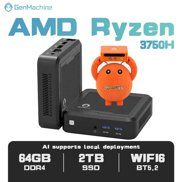 GenMachine AMD Mini PC Ryzen 7 3750H 4 Core 8 Threads Wifi5 BT4.2 HD 2*USB3.0 2*USB2.0 1G LAN 2 Display Screen RAM DDR4 Factory