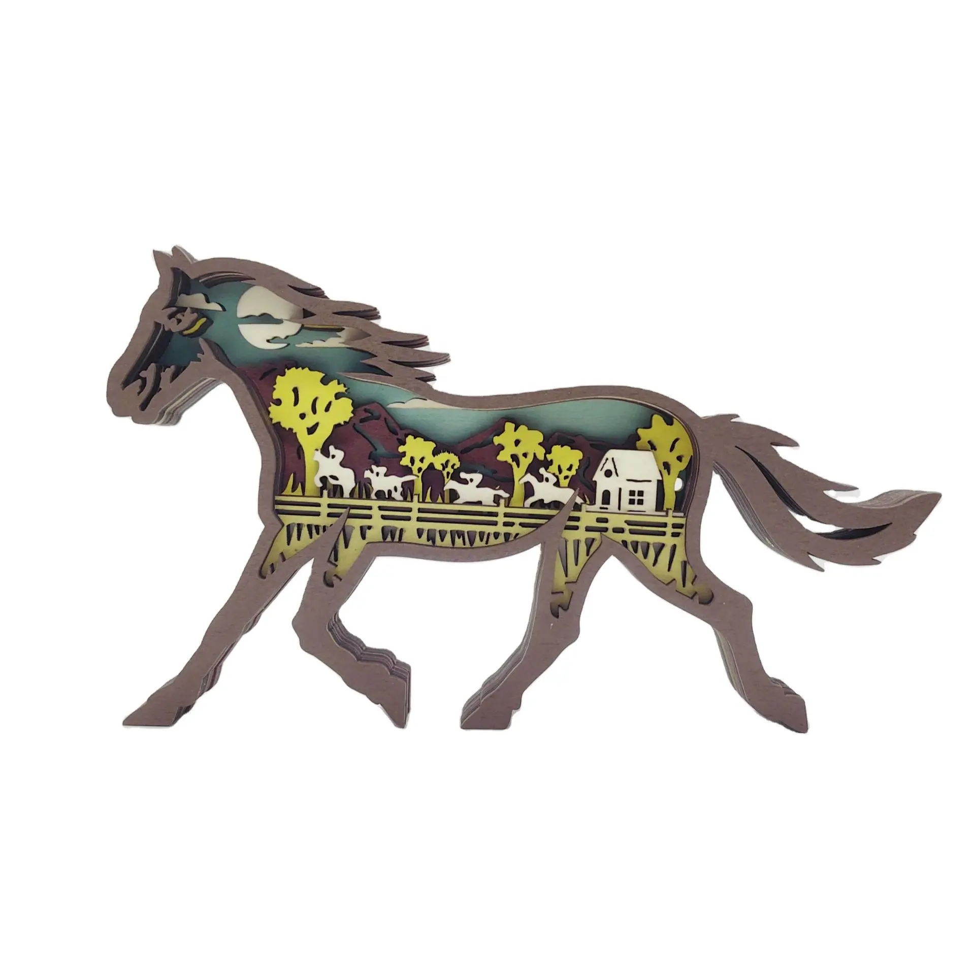 New Animal Wood Carved Horse Crafts Creative Home Desktop Decorations Multi-layer Hollow Horse Ornaments