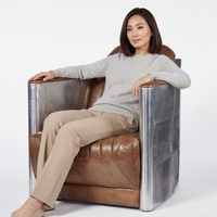 Fauteuil d'appoint Aviator Tomcat en cuir véritable et aluminium riveté, style industriel vintage, pour hôtel et salon