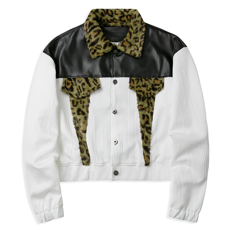 Leopard Print Mens Leather Jacket - New Design Windproof
