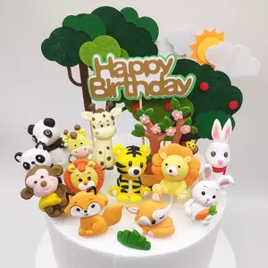 1pc पशु केक अव्वल जंगल सफारी जंगली वन जानवरों आंकड़े वुडलैंड कप केक अव्वल रहने वाले छात्र केक सजावट जन्मदिन की पार्टी एहसान