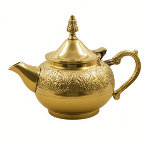 Tetera clásica de latón macizo de primera calidad con mango de agarre cómodo y acabado antiguo, perfecta para té. - Product Image 6