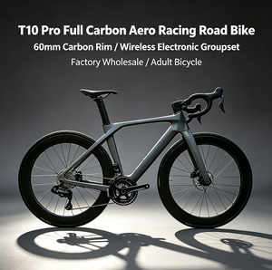 T10 Pro 全碳纤维空气动力赛车公路自行车 60 毫米碳纤维轮圈无线电子套件工厂批发成人自行车 - Product Image 1