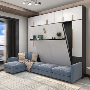 Meuble de salon et de chambre à coucher, <span class=keywords><strong>lit</strong></span> murale, grande taille, avec étagères, meubles supplémentaires et canapé bleu - Product Image 3
