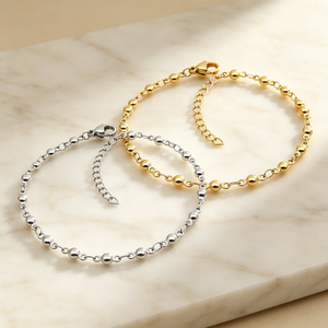 Pulsera de Eslabones con Cuentas Delicadas de Alta Calidad, Chapada en Oro de 18K, de Acero Inoxidable, Ajustable, Apilable para Mujer - Product Image 2