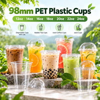 Gobelets en plastique PET jetables de 12 oz, 14 oz, 16 oz, 18 oz, 20 oz, 22 oz, 24 oz, 98 mm avec couvercles, gobelets pour bubble tea, gobelets pour café glacé, gobelets pour jus
