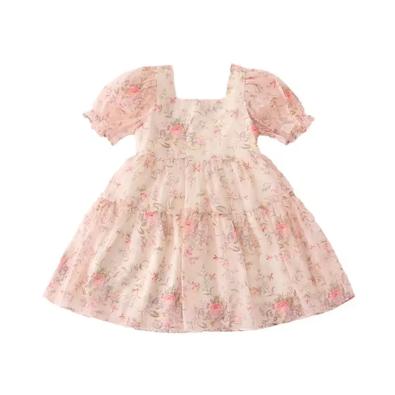 2024 Summer New Bubble Sleeve Princess Dress Mother and Daughter Floral Cotton Dresses