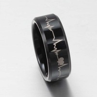 Bague classique unisexe Lumon TR817 en acier tungstène incrustée de coquille d'ormeau et d'opale pour mariage, fiançailles, fête, anniversaire, Bar Mitzvah