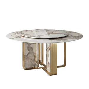 Cornelio Cappellini Modern yuvarlak döner metal altın bacaklar beyaz mermer masa yemek odası masa ve sandalyeler