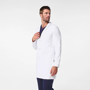 <span class=keywords><strong>Camice</strong></span> Medico Lungo da <span class=keywords><strong>Uomo</strong></span> in Poliestere Dobby Bianco, Antibatterico e Resistente al Cloro, per Uso Ospedaliero, Consegna Campione in 7 Giorni - Product Image 3