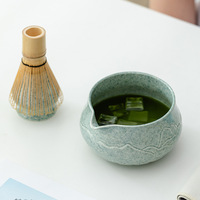 NOUVEAU Ensemble de fouets à matcha moderne et minimaliste, bol à matcha en porcelaine avec motif montagne en relief et bec verseur