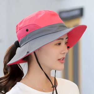 Chapeau de soleil d'été en maille à large bord anti-UV pour femme avec trou pour queue de cheval, chapeau de soleil safari pour femme, enfant et adulte - Product Image 4