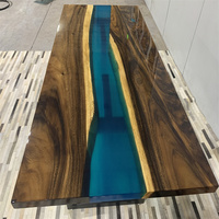Table de salle à manger en bois de noyer et résine époxy, style rivière, pour restaurant, fournisseur d'usine chinois Blue Ocean