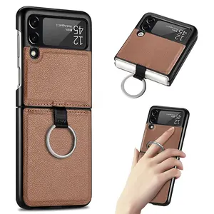 PU Leather Phone Case For Samsung Galaxy Z Flip 3 Folding Mobile Phone Case With Hinge Anti-fall Flip Cover For Galaxy Z Flip 3