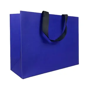 Lipack China Wholesale Shopping Retail Paper Bag Dark Blue Paper Bags With Ribbon Handles