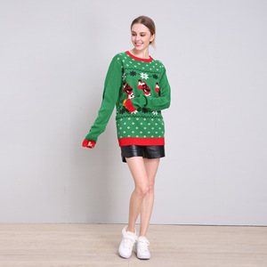 High Quality Green Autumn Jacquard Acrylic Ugly Christmas Sweater <strong>Womens</strong> Loose-Fit Snowflake <strong>Xmas</strong> Knit <strong>Top</strong> Pullover Factory - Product Image 4