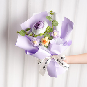 Bouquet de roses tricotées en fil rose, fleurs séchées, décoration d'intérieur, cadeau - Product Image 3