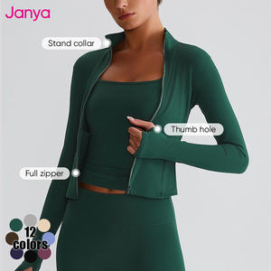 Janya Женская дышащая Солнцезащитная приталенная спортивная куртка с длинным рукавом для спортзала и фитнеса, куртка на молнии для йоги с отверстием для большого пальца - Product Image 4