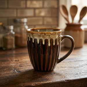 Tasse à café en céramique faite à la main, tasse à thé émaillée, vaisselle côtelée, cadeau, usage promotionnel - Product Image 2
