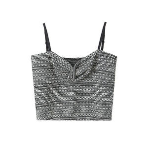 Camisole noire en tweed pour femme, avec bretelles nouées, en fibre de viscose micro-élastique, grande taille N9001, style français, sous-vêtement - Product Image 1