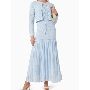 OUDINA Nuovo Set Elegante da <span class=keywords><strong>Donna</strong></span> per Ramadan, Due Pezzi con Cardigan Lavorato a Maglia e Abito con Bretelle, Texture Jacquard 3D <span class=keywords><strong>in</strong></span> Pizzo - Product Image 3