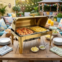 Ensemble de réchauds de luxe à couvercle roulant, chauffe-plats commerciaux en acier inoxydable pour buffet avec supports à combustible, équipement de restauration