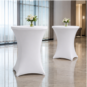White Cocktail Spandex Table Cover <b>Round</b> Highboy Stretch Fitted <b>Tablecloth</b> For Hotel Banquet Wedding Event - Product Image 1