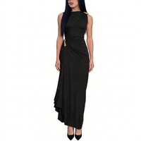 Robe longue sans manches froncée pour femme avec détail goutte d'eau dorée, col drapé, moulante, pour soirée, Sehe Fashion
