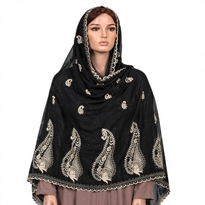 Wholesale Women Chiffon <b>Shawl</b> Paisley Embroidered Rhinestone Lightweight Breathable Scallop Edge OEM ODM Custom - Product Image 1