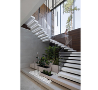 Vente en gros d'escalier pliant élégant en marbre et acier avec bande de roulement en quartz antidérapante et lumière LED à bas prix