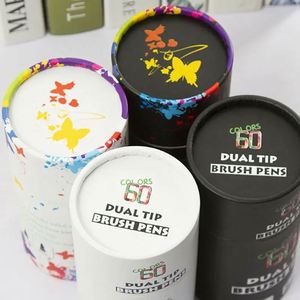 ชุดปากกาพู่กันระบายสีน้ำแบบหัวคู่ 60 สี บรรจุในกล่องกระดาษทรงกระบอก สำหรับเด็ก วาดภาพ ระบายสี ราคาโรงงาน ขายส่ง - Product Image 5