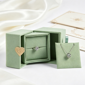 Boîte à bijoux Jinsky en microfibre avec boucle dorée en forme de cœur, double ouverture, pour ranger les bagues et les pendentifs, boîte de présentation d'accessoires de bijouterie - Product Image 3