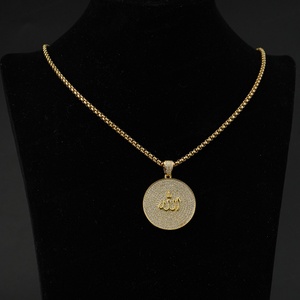 Collar de Moda con Colgante Redondo de Latón Chapado en Oro Árabe, Joyería Islámica Musulmana, Estilo Hip Hop, con la Imagen de Alá, Accesorios para Hombre - Product Image 5