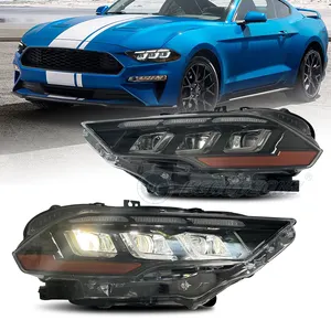 HCMOTIONZ lampu depan mobil LED, lampu depan animasi DRL kualitas tinggi 2018-2022 untuk Ford Mustang